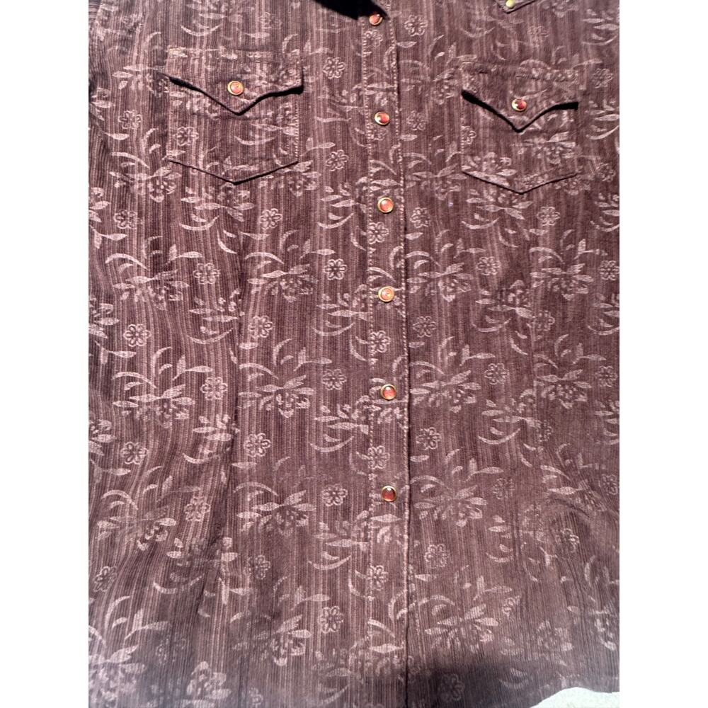 20X Western Shirt Womens L Brown Corduroy Floral Pearl Snap Front Long Sleeve - Picture 9 of 16